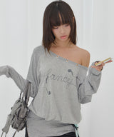 DRAWING STRIPE OFF-SHOULDER (GRAY) F26QB044