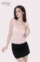 Peach Chiffon Frill Blouse