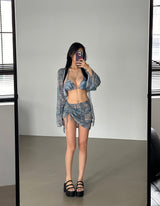 Denim 4PS Cover-Up Bikini Set