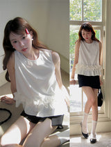 Contrast Ruffle Hem Sleeveless Top
