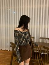 リーフトレイルチェックスカーフロングスリーブTシャツ