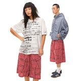 Printed plaid cropped slacks