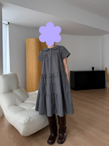 round collar check midi dress 