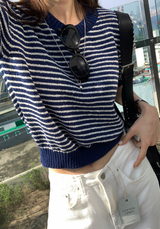 Slow Boucle Striped Short Sleeve Knit / 5 colors