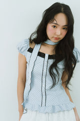CHEEK DOT PUFF BLOUSE SCARF SET 