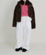 レイチェル 2ベルトディテールショート丈ファージャケット (Lining Quilted)