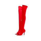 Stretch Slim Fit Open Toe Boots Heel(Red)