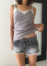 FRINGE DENIM SHORTS
