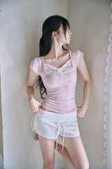 [MADE] Coquette Lace Shirred Fold-Over Shorts