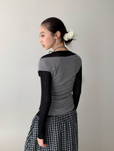 シャーリング ストラップ ノースリーブ スリング Tシャツ