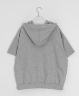 ハカンジチェックカラーボタンフード半袖Tシャツ
