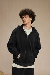 Vintage Spray-Dyed Zip Up Hoodie - Black
