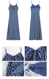 blue floral sleeveless chiffon long dress
