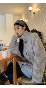 turtleneck button oversized-fit half cardigan