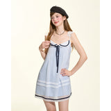 [GirlyFancyClub] Academy Navy Style Light Blue Double-Layer Sheer Chiffon Camisole Dress