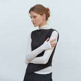 LAYERED VEST MOCK NECK T-SHIRT - IVORY/CHARCOAL
