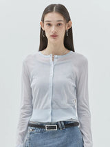 KIRSH PLAIN SEE THROUGH CROP CARDIGAN - LIGHT BLUE        