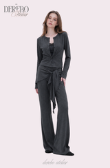 Royal Charcoal Frill Training Three-Piece Setup (Cardigan+Sleeveless+Pants)