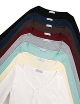 レブン Vネック ボタン ロング スリーブ Tシャツ