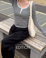 [MADE] Chu stripe henley‑neck T‑shirt