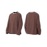 RELABEL(‘LABEL) 100% cotton woven striped contrast-color daily wear loose casual long-sleeved T-shirt