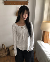 Madin Ribbon Dot Frill Long Sleeve T-Shirt