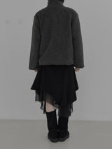 Mocha high-neck fur half coat