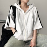 Ring Tee Oversized Fit Line Short-Sleeved Hooded Zip-Up