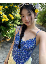 blue floral sleeveless chiffon long dress