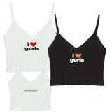 I Love Girl　vネックスリーブレスクロップトップ
