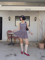 GINGHAM CHECK RIBBON MINI DRESS