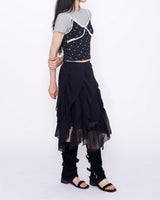Slide diagonal frill midi skirt