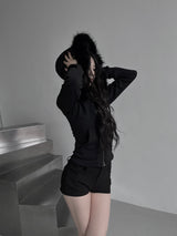 slim fur hood zip-up (fleece-lined / 3color)