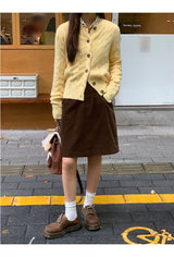 Yellow Twisted Button Round Cardigan