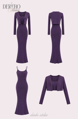 Violet Sleeveless Long Dress Cardigan Set (LONG)