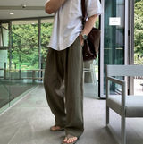 No-Mace Back Banding Two-Tuck Linen Wide Pants