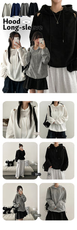 Forean Open Shoulder Boxy String Hoodie