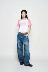 25SS SPACE RABBIT RAGLAN CROP SHORT SLEEVE T-SHIRT LIGHT PINK