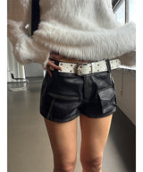 Pocket leather short pants