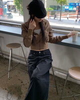 Brown slim zip up