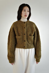 Boucle wool cardigan, Khaki