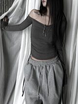 off-shoulder shirring strap T (4color)