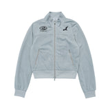 [24SS] SYMBOL NEEDLEWORK MESH CROP JACKET DARK MINT
