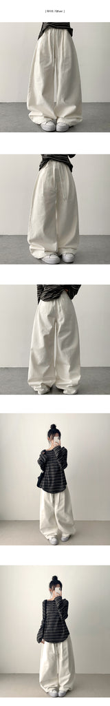 [short, basic, long choice*] League banding pintuck cotton wide pants (4 colors)