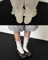 stud leather flat shoes (lvory)