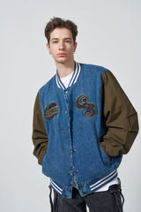 Overpatch Denim Varsity Jacket - KHAKI