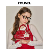muva.レザー ボウリングバッグ マルチポケット 2WAY ショルダー＆クロスボディバッグ