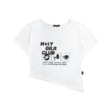 オフショルダー ホーリーガールクラブ グラフィック 半袖Tシャツ_WHITE