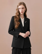 Verena Brooch Double Tailored Stripe Jacket Black