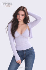 Lavender Sleeve Cardigan Two-Piece Long-Sleeve Top